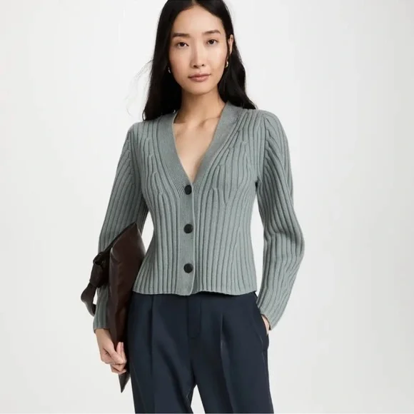 🆕 Vince Poet Sleeve Wool & Cashmere-blend Cardigan in Mineral Sea